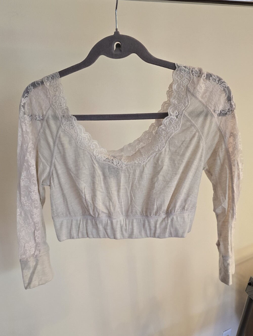 Intimately Free People Vintage Pink Lace 3/4 Sleeve Crop Top Size L